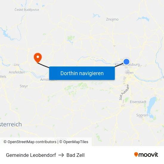 Gemeinde Leobendorf to Bad Zell map
