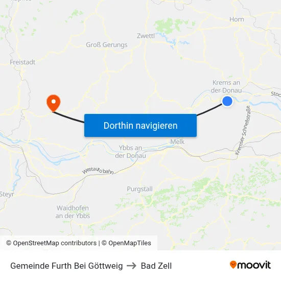 Gemeinde Furth Bei Göttweig to Bad Zell map