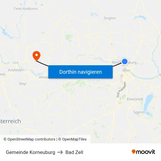 Gemeinde Korneuburg to Bad Zell map