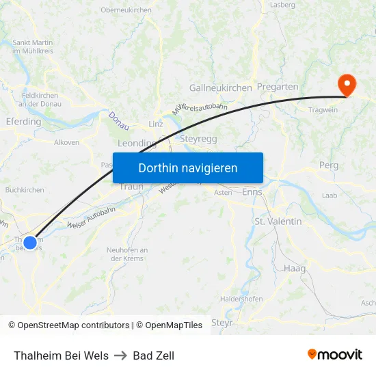 Thalheim Bei Wels to Bad Zell map