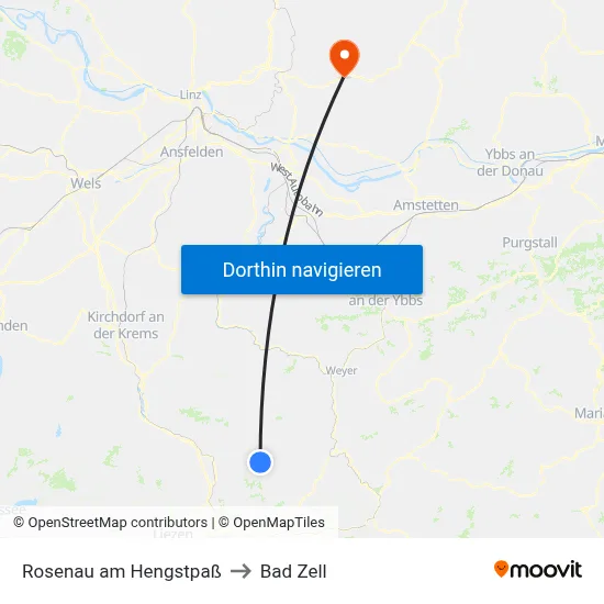 Rosenau am Hengstpaß to Bad Zell map