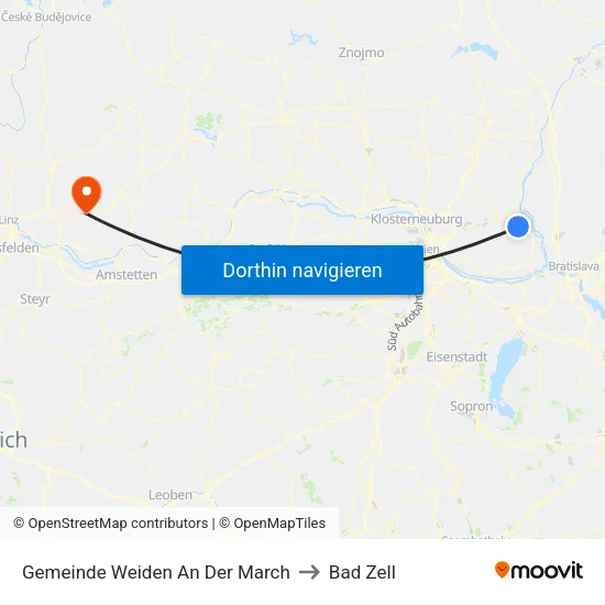 Gemeinde Weiden An Der March to Bad Zell map