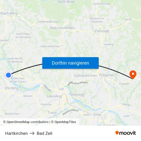 Hartkirchen to Bad Zell map