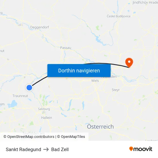 Sankt Radegund to Bad Zell map