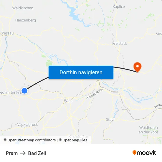 Pram to Bad Zell map