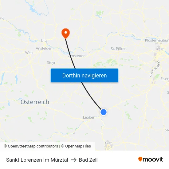 Sankt Lorenzen Im Mürztal to Bad Zell map