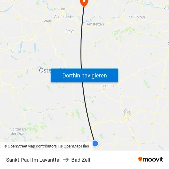 Sankt Paul Im Lavanttal to Bad Zell map