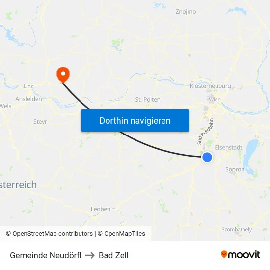 Gemeinde Neudörfl to Bad Zell map