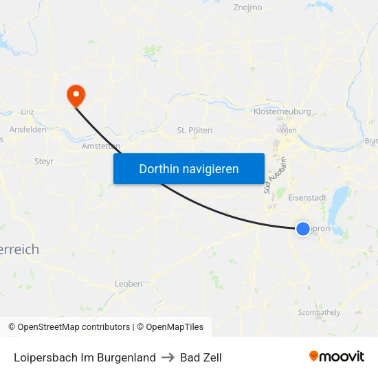 Loipersbach Im Burgenland to Bad Zell map