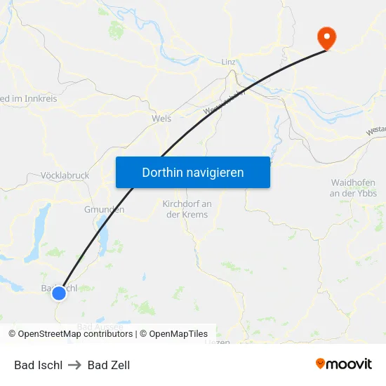 Bad Ischl to Bad Zell map