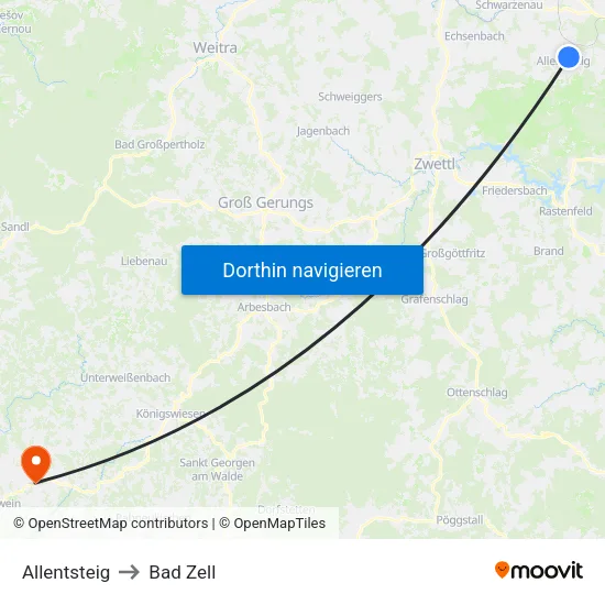 Allentsteig to Bad Zell map