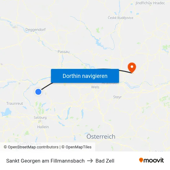 Sankt Georgen am Fillmannsbach to Bad Zell map