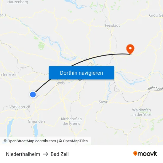 Niederthalheim to Bad Zell map