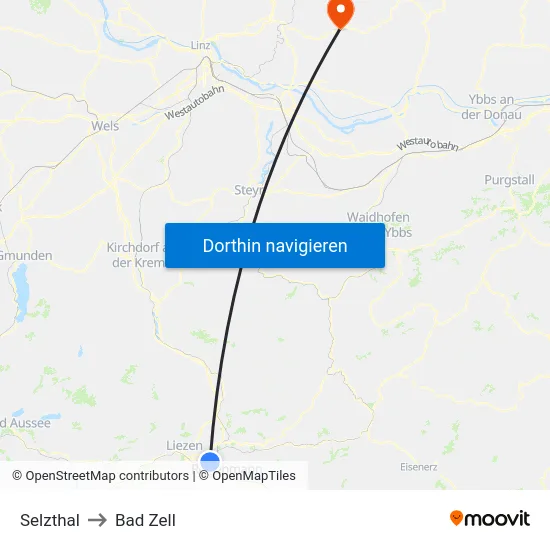 Selzthal to Bad Zell map