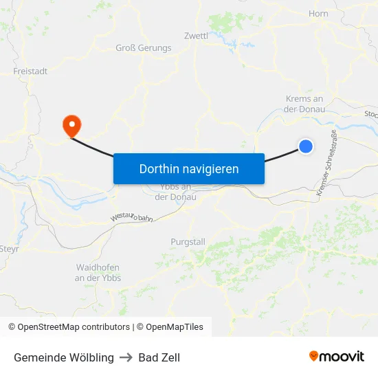 Gemeinde Wölbling to Bad Zell map