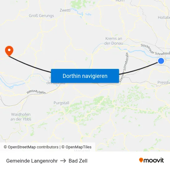 Gemeinde Langenrohr to Bad Zell map