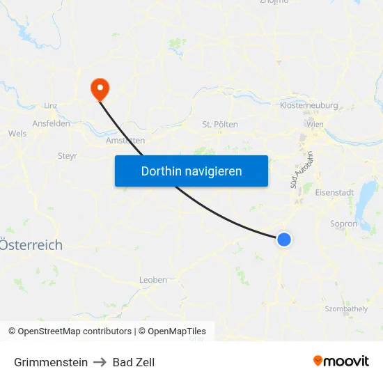 Grimmenstein to Bad Zell map