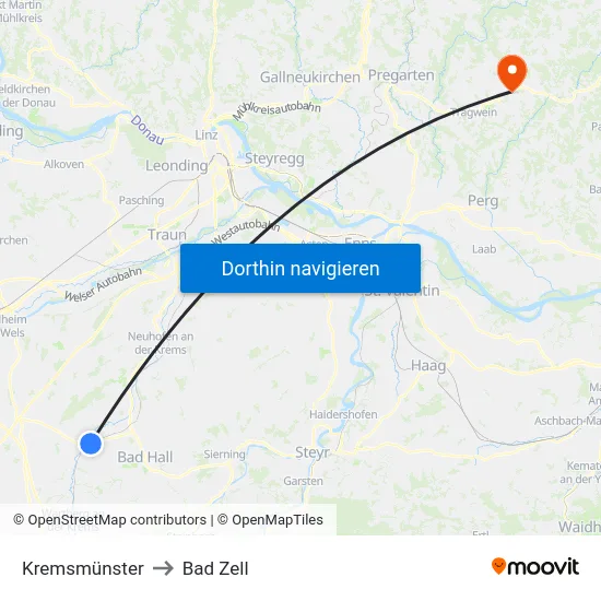 Kremsmünster to Bad Zell map