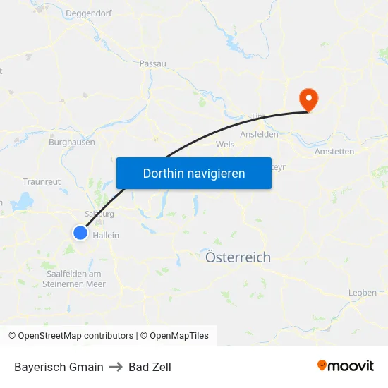 Bayerisch Gmain to Bad Zell map