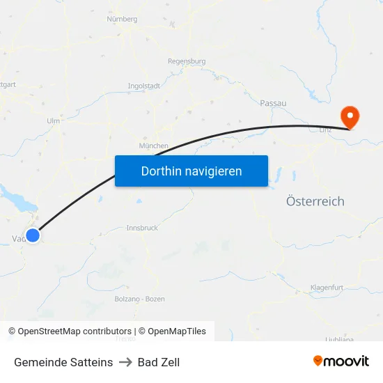 Gemeinde Satteins to Bad Zell map