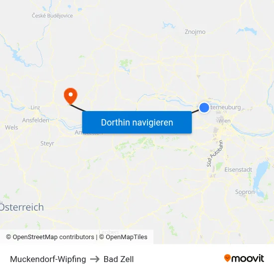 Muckendorf-Wipfing to Bad Zell map