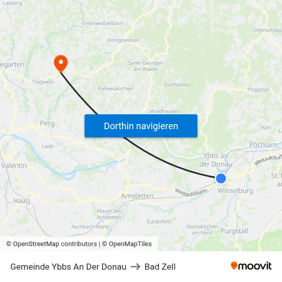 Gemeinde Ybbs An Der Donau to Bad Zell map