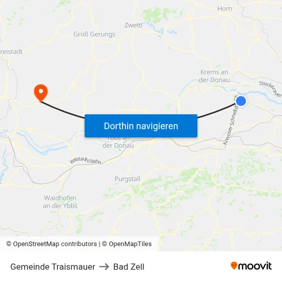 Gemeinde Traismauer to Bad Zell map