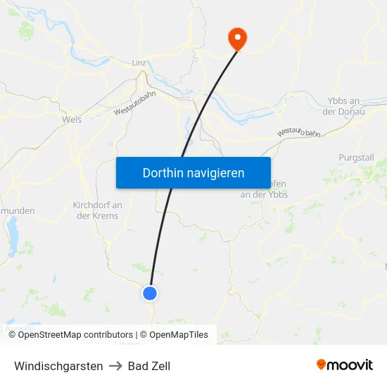 Windischgarsten to Bad Zell map