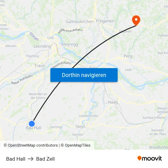 Bad Hall to Bad Zell map