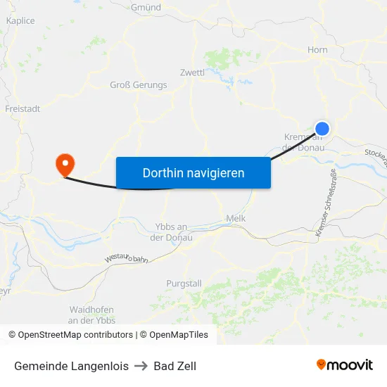 Gemeinde Langenlois to Bad Zell map