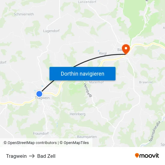 Tragwein to Bad Zell map