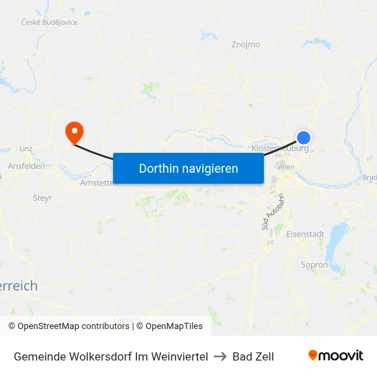 Gemeinde Wolkersdorf Im Weinviertel to Bad Zell map
