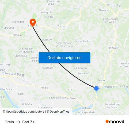 Grein to Bad Zell map