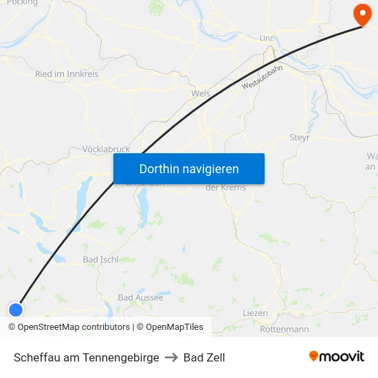 Scheffau am Tennengebirge to Bad Zell map