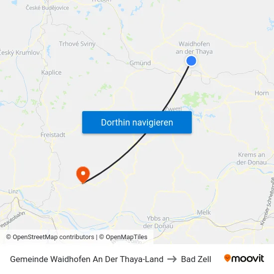 Gemeinde Waidhofen An Der Thaya-Land to Bad Zell map