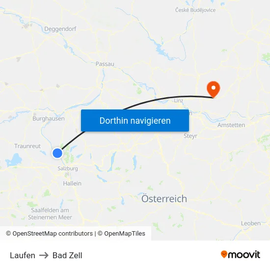 Laufen to Bad Zell map