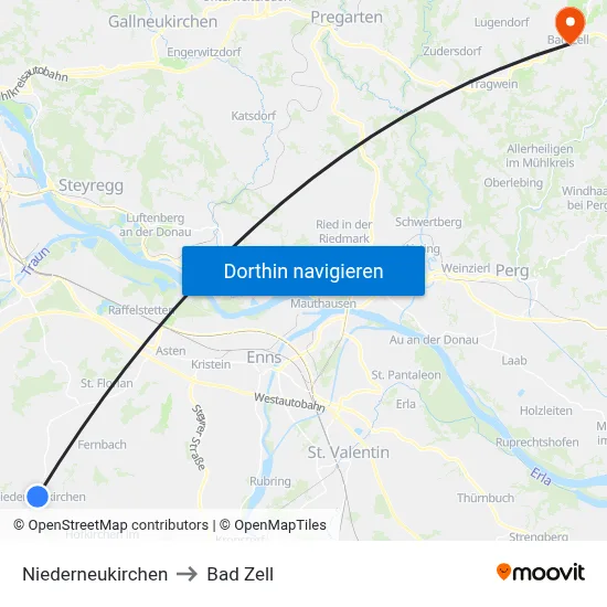 Niederneukirchen to Bad Zell map