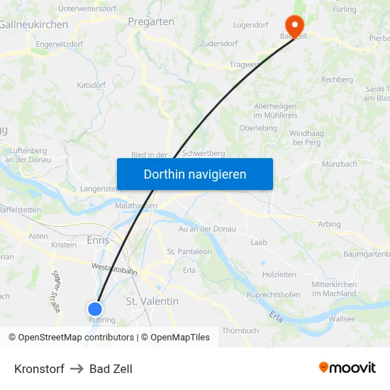 Kronstorf to Bad Zell map