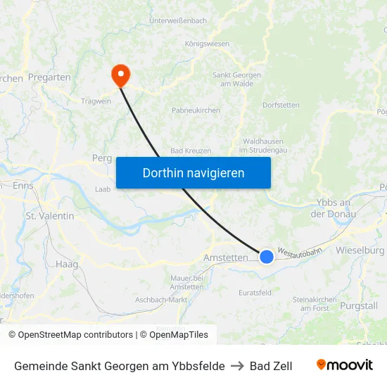 Gemeinde Sankt Georgen am Ybbsfelde to Bad Zell map