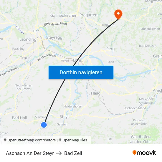 Aschach An Der Steyr to Bad Zell map