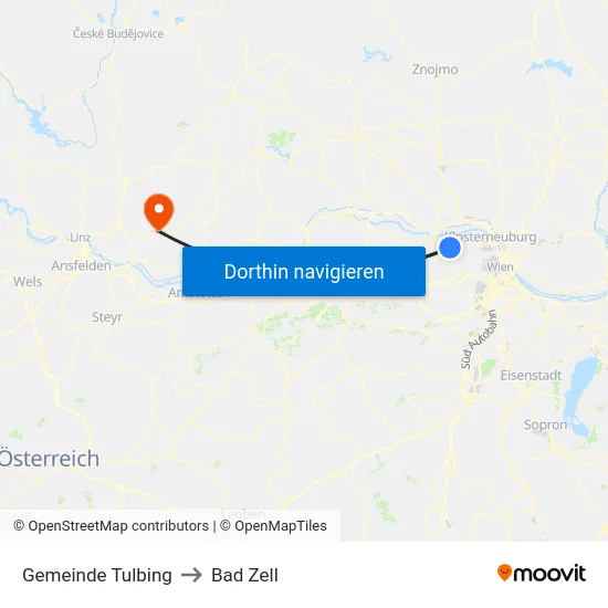 Gemeinde Tulbing to Bad Zell map