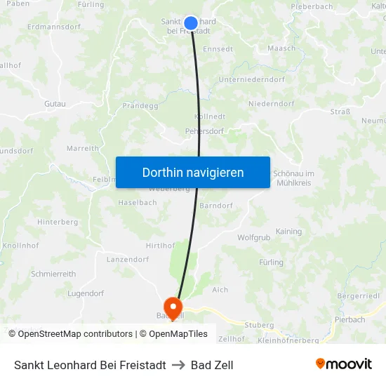 Sankt Leonhard Bei Freistadt to Bad Zell map