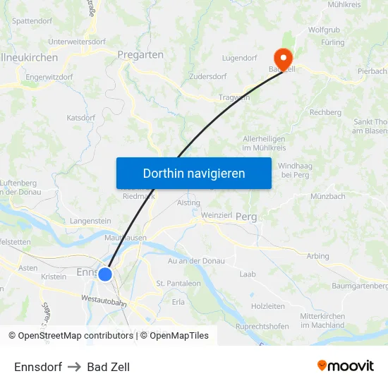 Ennsdorf to Bad Zell map