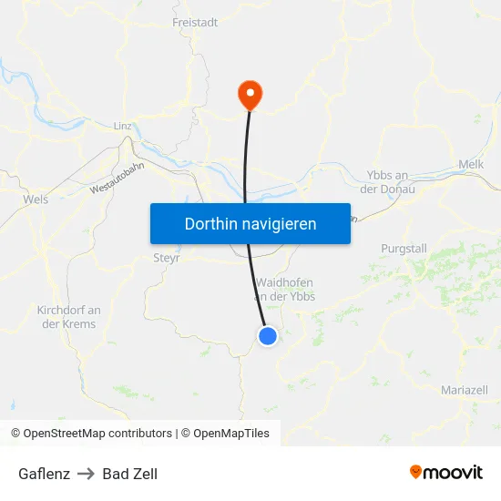 Gaflenz to Bad Zell map