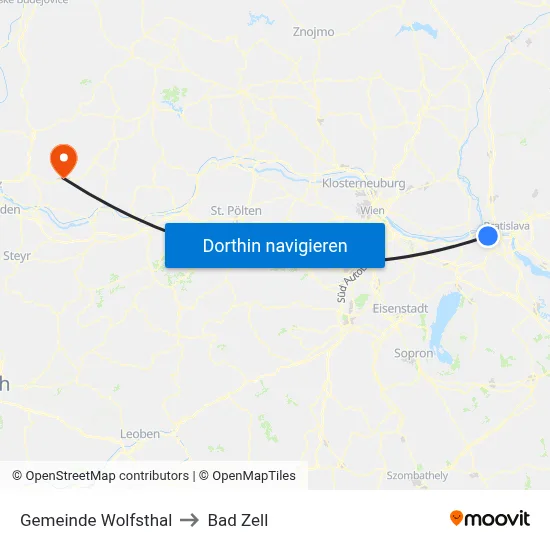 Gemeinde Wolfsthal to Bad Zell map