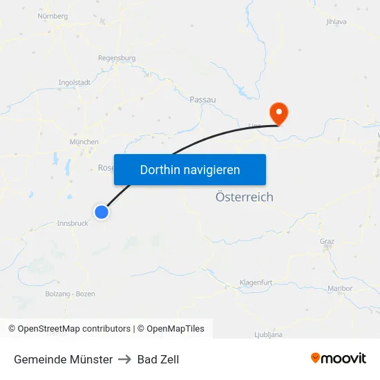 Gemeinde Münster to Bad Zell map