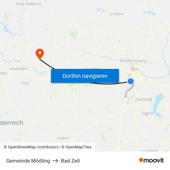 Gemeinde Mödling to Bad Zell map
