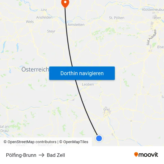 Pölfing-Brunn to Bad Zell map