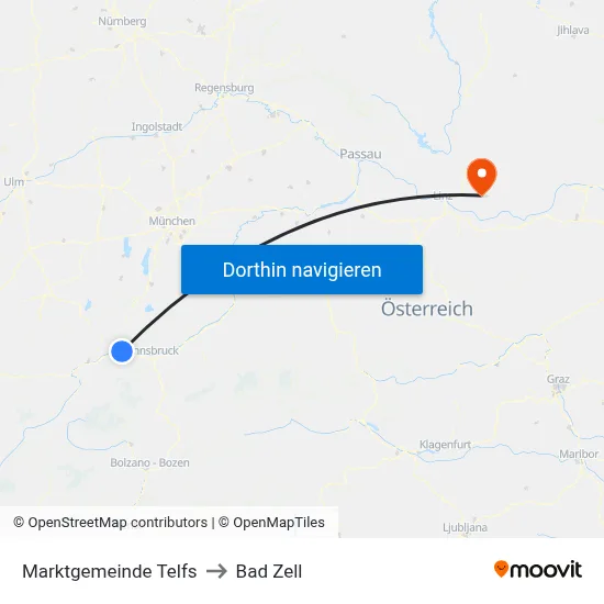 Marktgemeinde Telfs to Bad Zell map