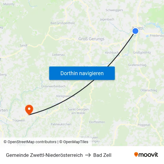 Gemeinde Zwettl-Niederösterreich to Bad Zell map